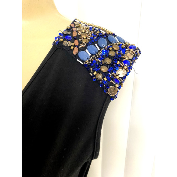 Cache Dress Sheath Cap Sleeve Surplice V neck Black Beaded Embellished Ruched M - Picture 5 of 6